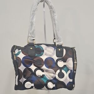 Coach Blue Teal Brown Circle-Print Satchel